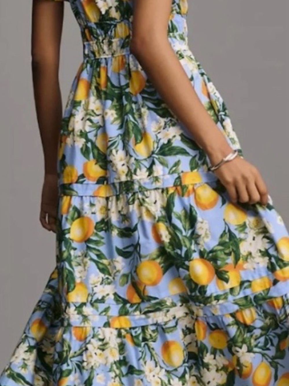 Anthropologie Petite Lemon Floral Blue Maxi Dress - Picture 3 of 5
